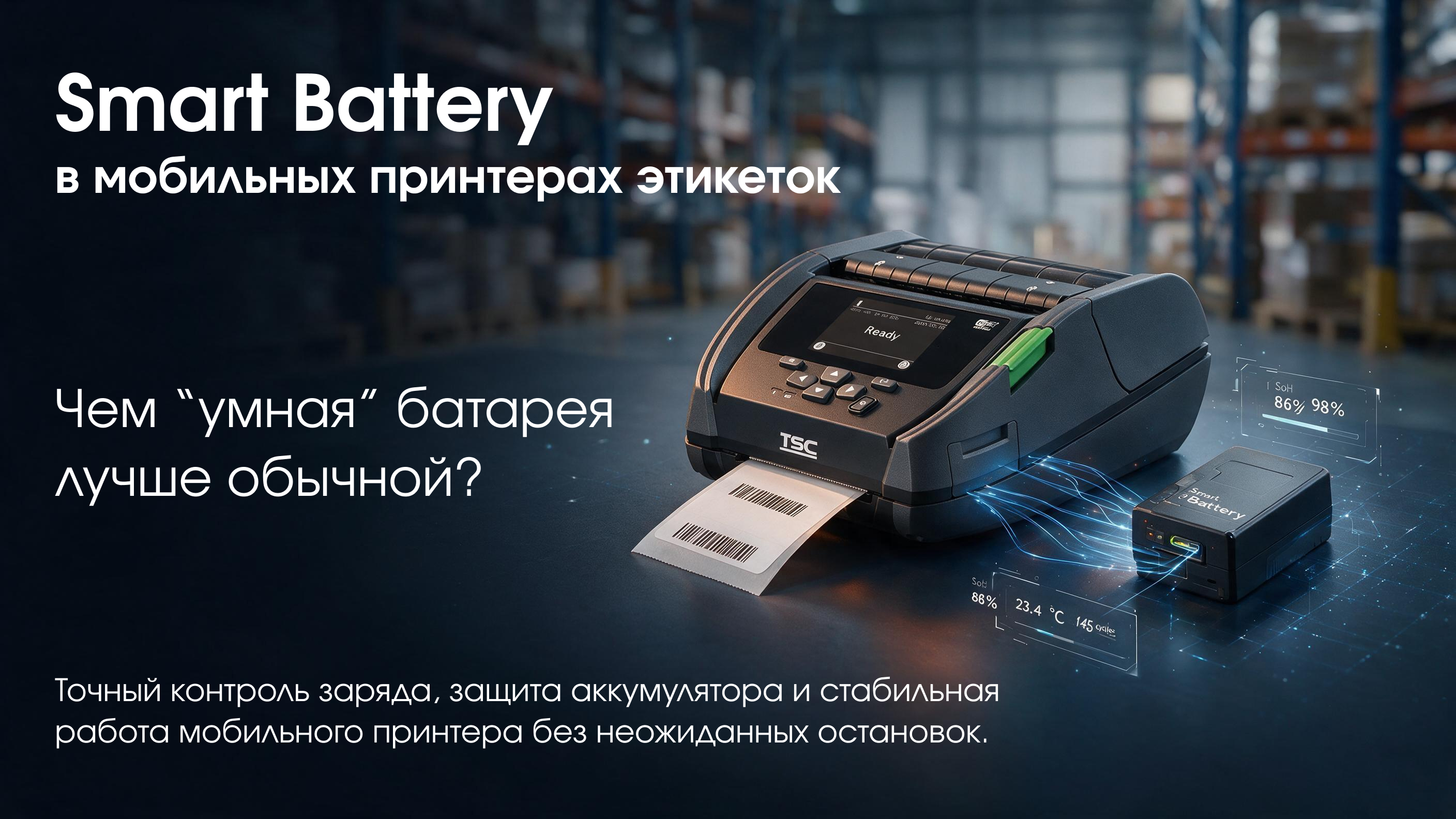 Smart Battery в мобильных принтерах TSC Alpha: почему «умная» батарея — это больше, чем просто аккумулятор